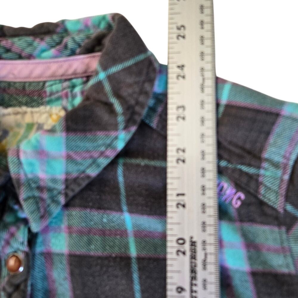 Vintage Indie Sleaze Surf Grunge Billabong Plaid Check Pattern Pearl Buttons M - Picture 9 of 10
